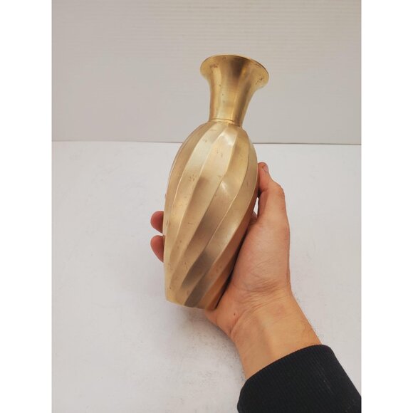 Vintage Indian Solid Brass Swirl Vase | Polished - Picture 4 of 10